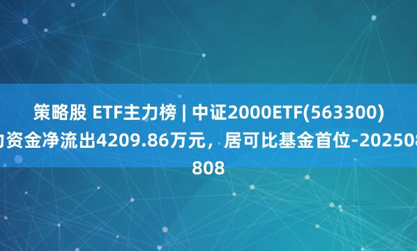 策略股 ETF主力榜 | 中证2000ETF(563300)主力资金净流出4209.86万元，居可比基金首位-20250808