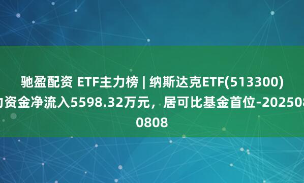 驰盈配资 ETF主力榜 | 纳斯达克ETF(513300)主力资金净流入5598.32万元，居可比基金首位-20250808