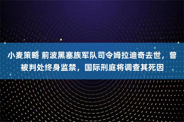 小麦策略 前波黑塞族军队司令姆拉迪奇去世，曾被判处终身监禁，国际刑庭将调查其死因